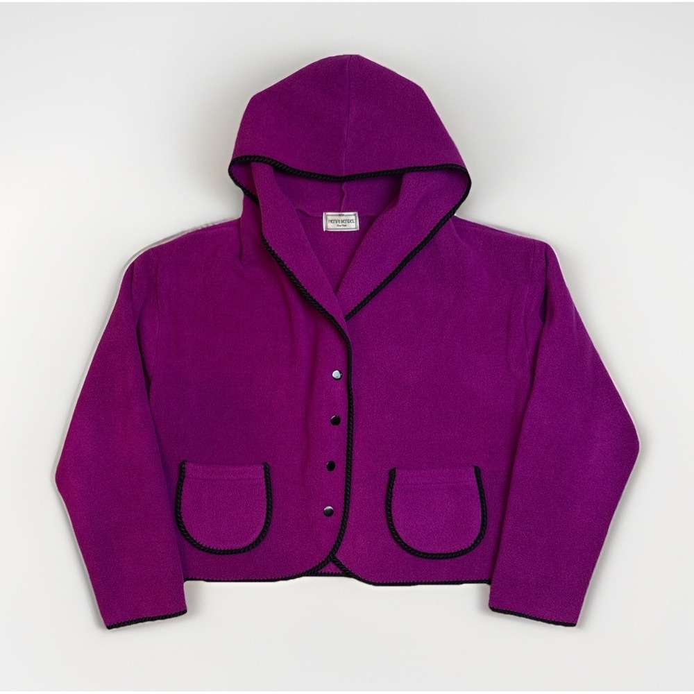 Henri Bendel Vintage Womens Purple Cardigan Snap Button Hooded One Size Fits All